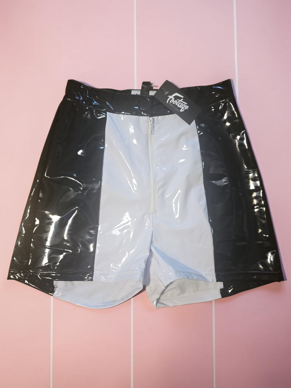 High-Waist Two-Tone Black and White Vinyl‎ Women's Shorts by Footage